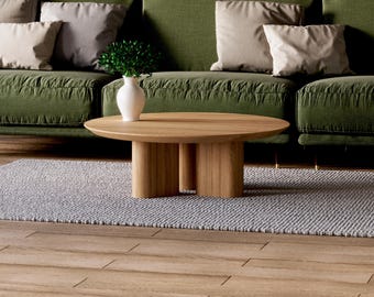 Solid Wood Coffee Table - Round coffee table - Unique coffee table - Modern oak table - Scandinavian coffee table - Living room coffee table