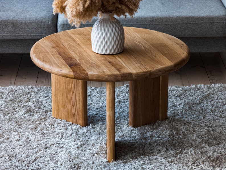 Wood coffee table for living room Unique coffee table Round coffee table Large oak coffee table Mid century modern coffee table image 3