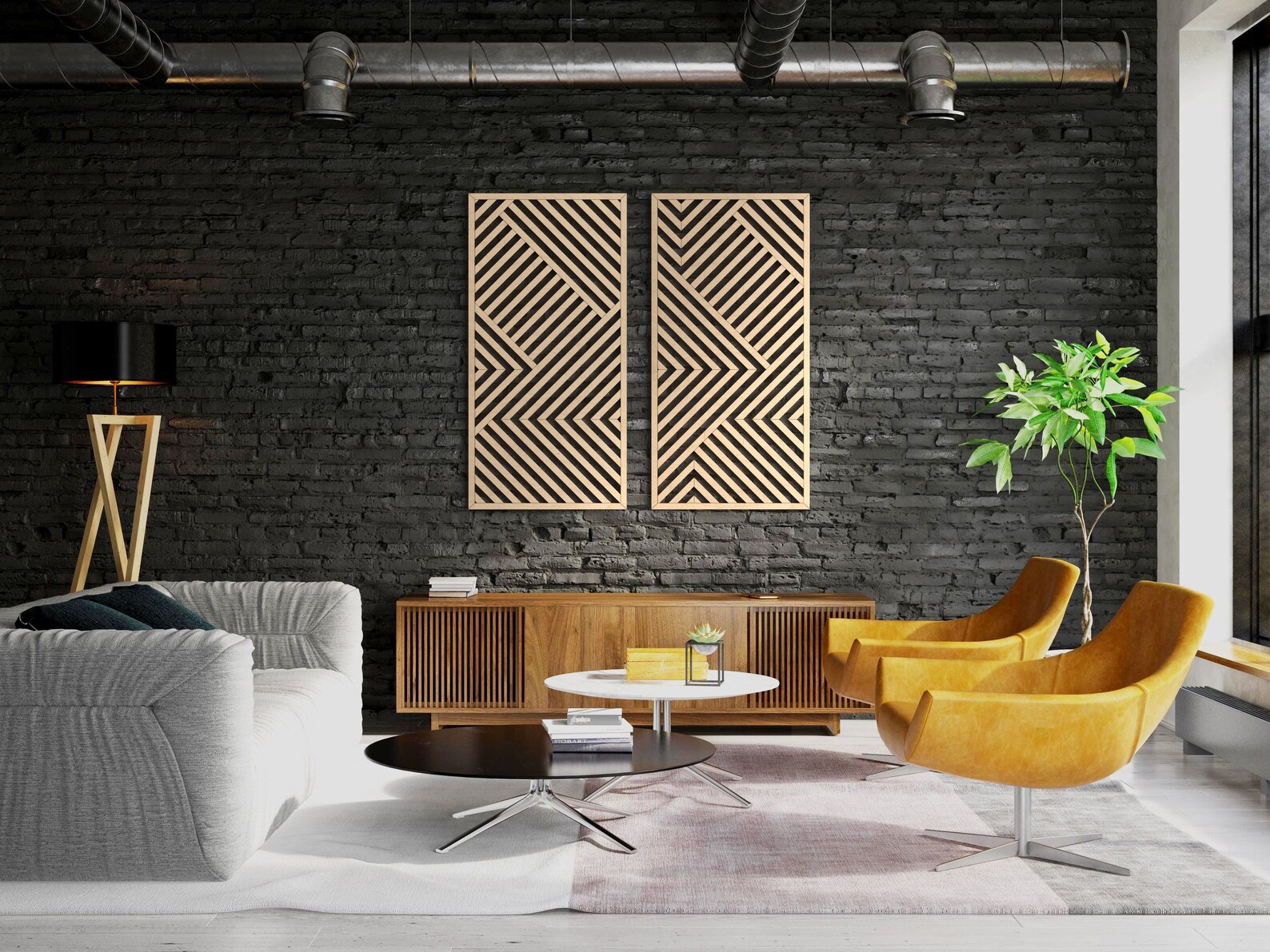 Wood Wall Art Set Geometric Wood Wall Panels Modern Wood Etsy