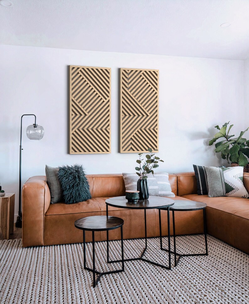 Wood Wall Art Set Geometric Wood Wall Panels Modern Wood Etsy