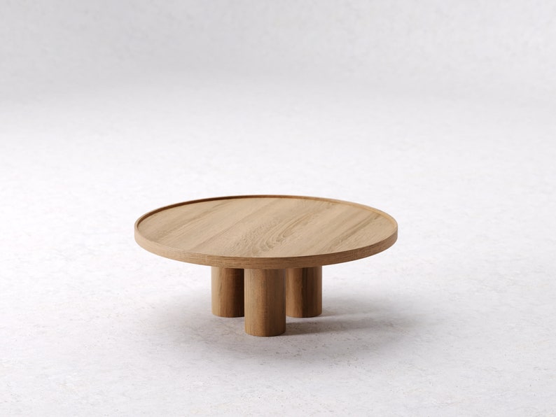 Aesthetic coffee table Round coffee table Unique coffee table Wood coffee table Minimalist oak table Japandi coffee table image 3