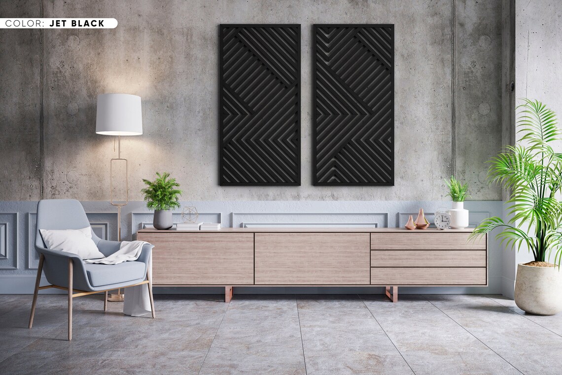 Wood Wall Art Set Geometric Wood Wall Panels Modern Wood Etsy