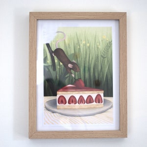 Affiche "La chapardeuse" illustration souris musaraigne fraisier (A4 ou A5)