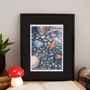Les galets - Illustration numérique, carpe koï, galets, reflets d'eau, impression d'art (formats A5 et A4)