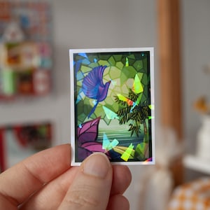 Stickers ou Carte A6 vitrail oiseau exotique