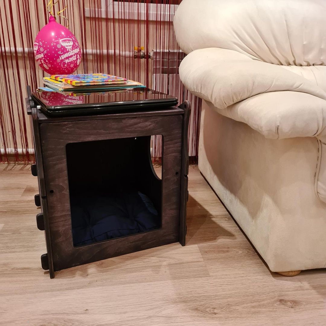 Wooden Dog Crate Coffee Table Custom Colors and Pet Pillow Etsy