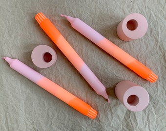 Dip Dye Stick Candles Set colorful hand-dyed Set of 3 candles in pink and neon orange