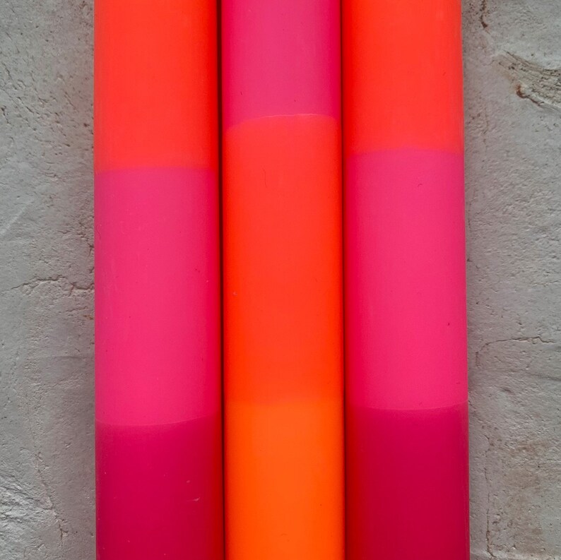 Dip Dye candle set colorful hand-dyed / set of 3 stick candles NEON mix ORANGE and PINK image 4