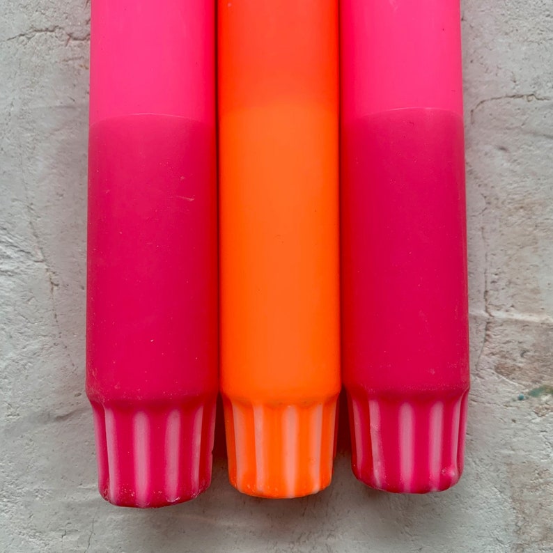 Dip Dye candle set colorful hand-dyed / set of 3 stick candles NEON mix ORANGE and PINK image 5