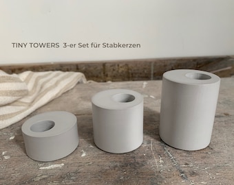 Set of 3 candle holders for porcelain plaster stick candlesticks minimalist design in grey