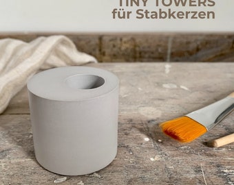 Kerzenständer für Stabkerzen aus Porzellangips / Design Kerzenhalter Zylinder in grau