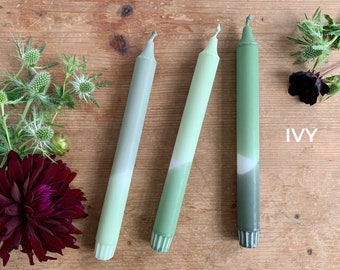Dip Dye Stick Candles Set colorful hand-dyed set of 3 candles in puristic green