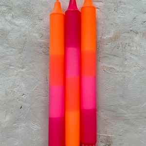 Dip Dye candle set colorful hand-dyed / set of 3 stick candles NEON mix ORANGE and PINK image 2