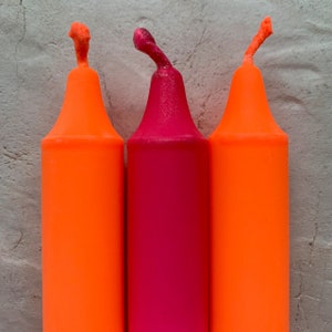 Dip Dye candle set colorful hand-dyed / set of 3 stick candles NEON mix ORANGE and PINK image 3