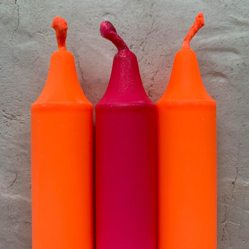 Dip Dye candle set colorful hand-dyed / set of 3 stick candles NEON mix ORANGE and PINK image 3