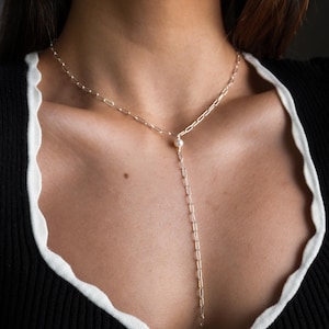 Collar de lazo con clip de plata de ley: collar de perlas de agua dulce en forma de Y