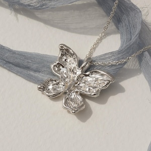 Hand Carved Sterling Silver Butterfly Necklace: Statement Pendant