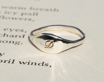 Sterling Silver Initial Signet Ring: Personalized Engraved Monogram