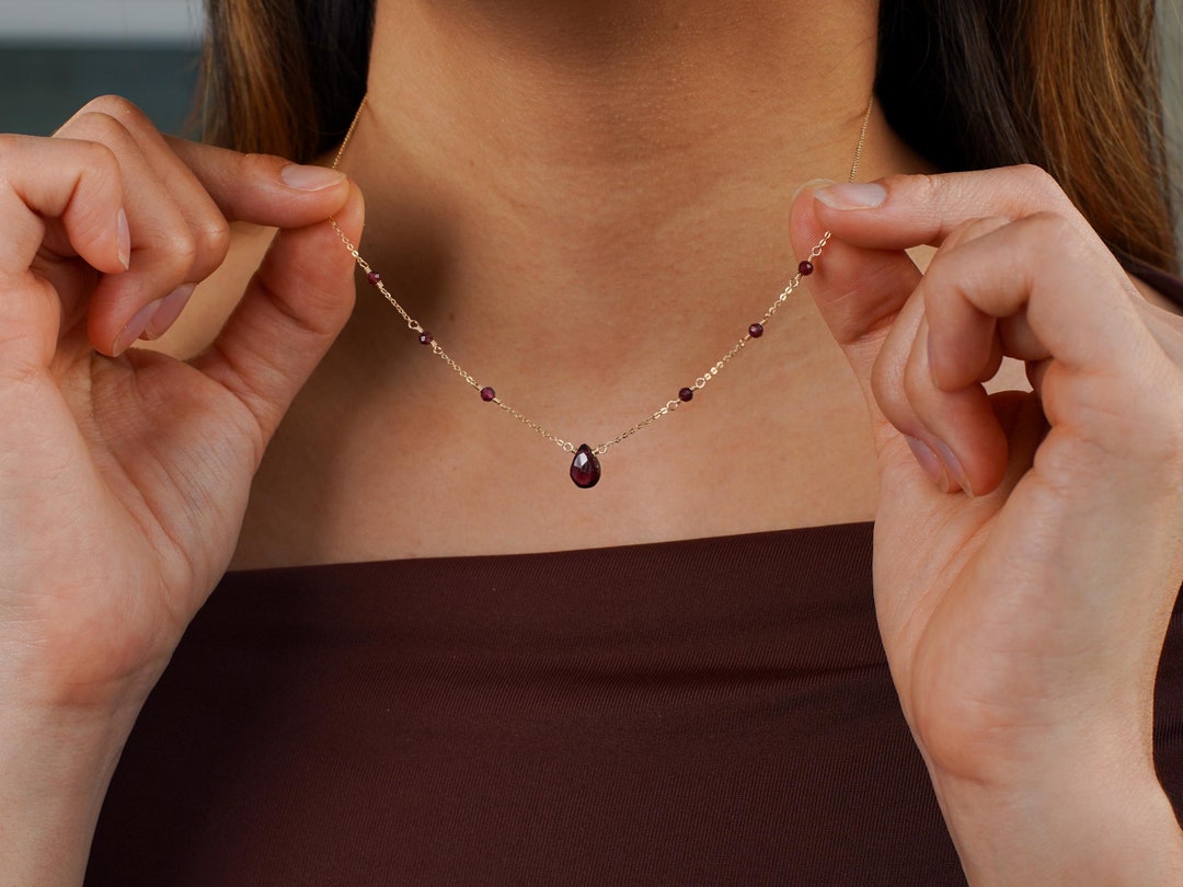 Garnet Birthstone Necklace 1.41 Carats Red Garnet Necklace Gold plated over Sterling Silver Emerald Cut Necklace for women January Birthstone Jewelry Gift for Her main image 1