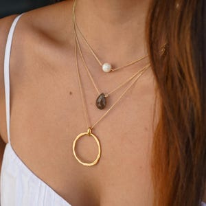 Large Gold Circle Necklace: 14k Gold Filled Karma Pendant