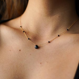 Dainty Black Onyx Teardrop Necklace: 14k Gold Filled