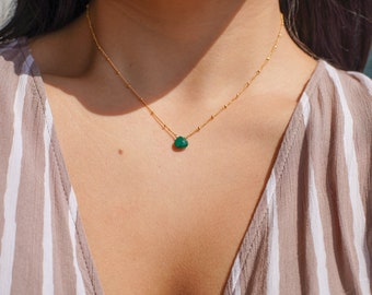 Emerald Necklace, Emerald Crystal Necklace, Genuine Emerald Necklace, May Birthstone Necklace, Simple Green Necklace, 20 inch gold necklace