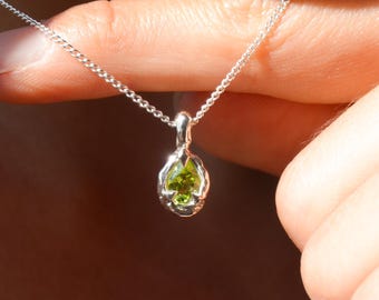 Handmade Peridot Pendant Necklace, Sterling Silver, August Birthstone, One of a Kind Prong Set Gemstone