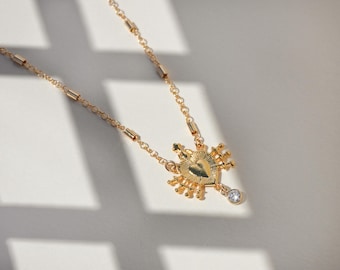 ゴールド イマキュレート ハート ネックレス：CZ ダイヤモンド チャーム、14K ゴールドフィルド