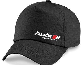 Audi Baseball Cap Mütze Basecap Capy Schirm Mütze weiß,Logo schwarz 