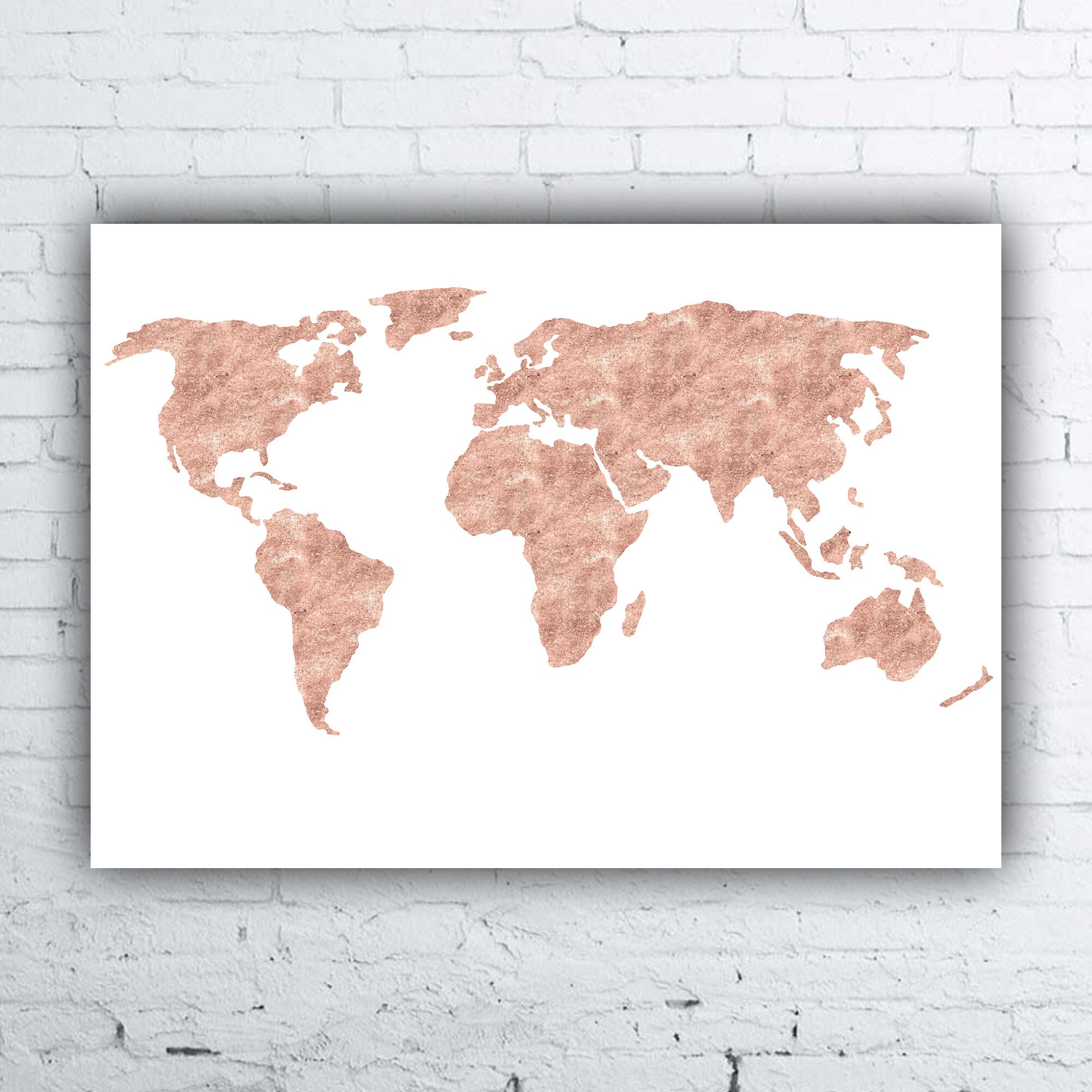 Rose Gold World Map Wall Art Print Rose Gold Wall Art Pink Etsy