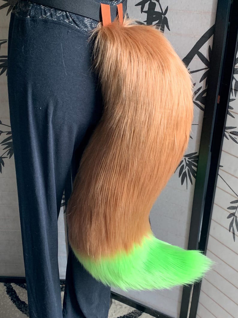 Adult Furry Tail / Rust and Lime Green Etsy