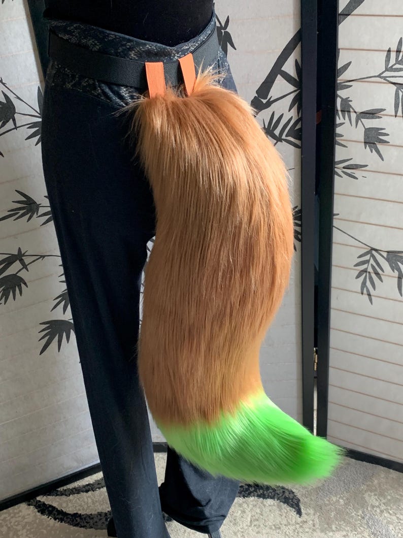 Adult Furry Tail / Rust and Lime Green Etsy