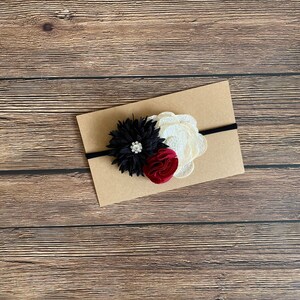 Ivory black burgundy headband bow, baby girl headband bow, headbands, bows, holiday headband bow