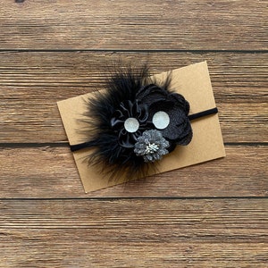 Black silver gray headband bow, baby girl headband bow, headbands, bows, holiday headband bow