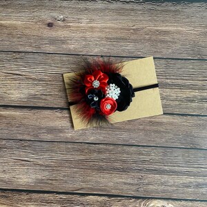 Black red headband bow, fancy holiday Valentine’s Day headband bow, headbands, bows, stretchy nylon headband
