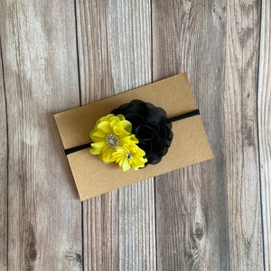 Black yellow headband, baby headband, girl headband, baby girl bow, black yellow bow, headbands, bows, toddler headband bow