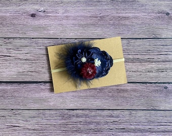 Burgundy navy blue headband bow, baby girl headband bow, fancy holiday headband bow, headbands, bows, photo prop headband