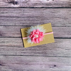 Pink headband bow, baby girl headband bow, headbands, bows, birthday photo prop headband bow, stretchy nylon headband, baby girl gift