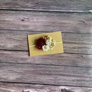 Beige burgundy ivory headband bow, baby girl headband bow, birthday holiday photo prop headband bow, stretchy nylon headband, headband, bows