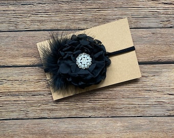 Black headband bow, baby girl headband bow, headbands, bows, holiday headband bow