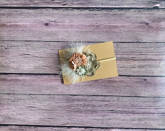 Olive green beige headband bow, baby girl headband bow, headbands, bows, birthday photo prop headband bow, stretchy nylon headband