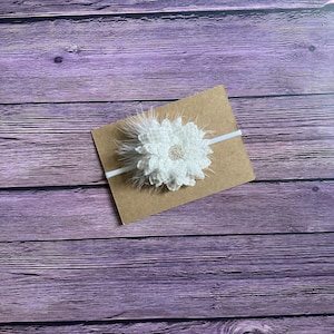 White lace headband now, baby girl headband bow, birthday photo prop headband bow, stretchy nylon headband, baby girl accessories