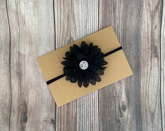 Black sparkly headband bow, baby girl headband bow, headbands, bows, holiday headband bow