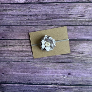 Gray headband bow, baby girl headband bow, headbands, bows, birthday cake smash  photo prop headband bow, stretchy nylon headband