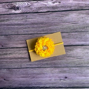 Yellow headband, baby headband, girl headband, yellow bow, baby girl bow, headbands, bows, stretchy nylon headband, photo prop headband