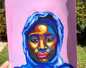 Original, Hand-Painted, Gouache Art - "Hijab in Pink"