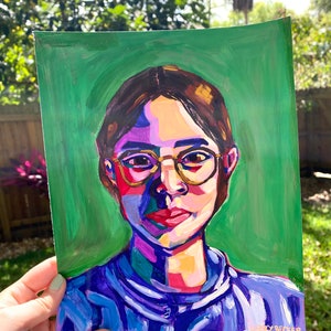 Original, Hand-Painted, Gouache Art - &quot;Glasses in Green&quot;