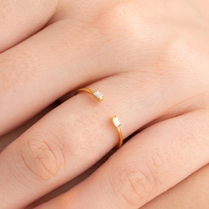 Open Diamond Ring, Baguette Diamond Ring, Cuff Ring, Anniversary Gift For Her, 14k/18K Gold Wedding Ring, Stackable, Minimalist Ring