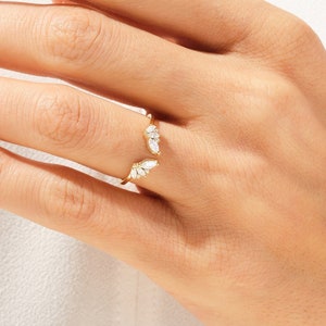 Rose Gold Open ring Delicate Diamond Wedding Band vintage petal engagement ring Delicate Stacking matching curved wedding band bridal ring
