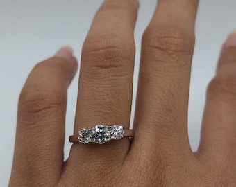 1 Ct Diamond Ring, 14K Gold 3 Stone Diamond Ring, Lab Grown Diamond Ring